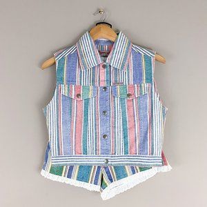 Vintage 80's 90's Camptown Club Stripe Vest and High Waisted Shorts 7/8 Juniors
